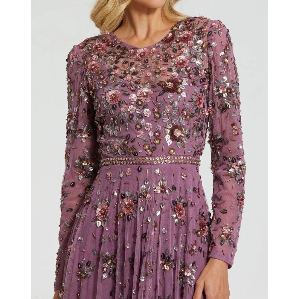 Mac Duggal Plum Embellished Long Sleeve Maxi Dress